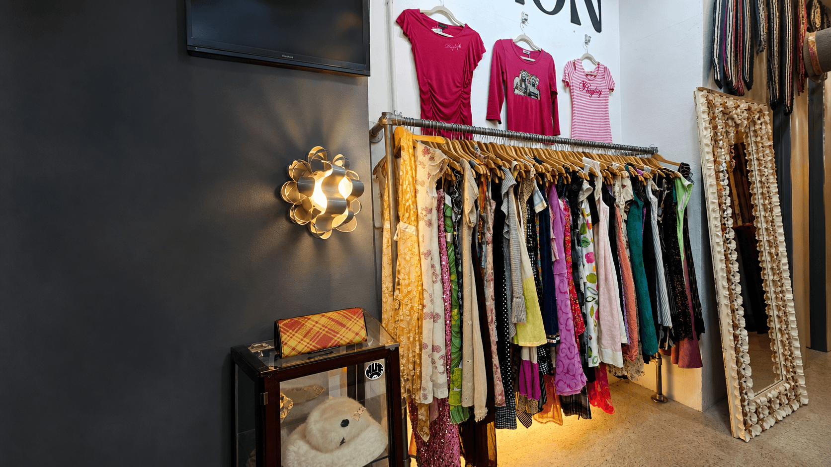 Vintage clothing selected at a market in Thailand